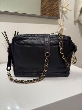 Authentic Chanel Black Quilted Camera bag
